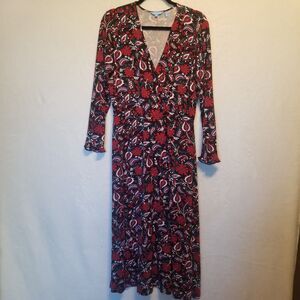 Draper James L Dress Faux Wrap Midi Red Paisley Print Jersey Knit Cottagecore